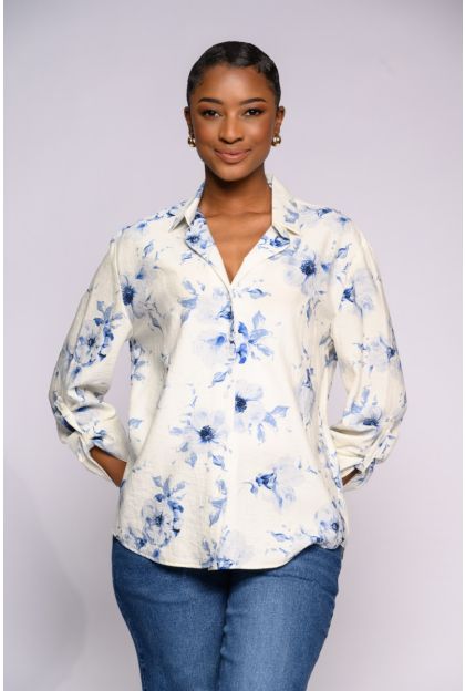 Blue Print Woven Top