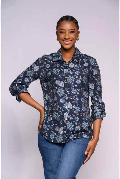 Navy Print Woven Top