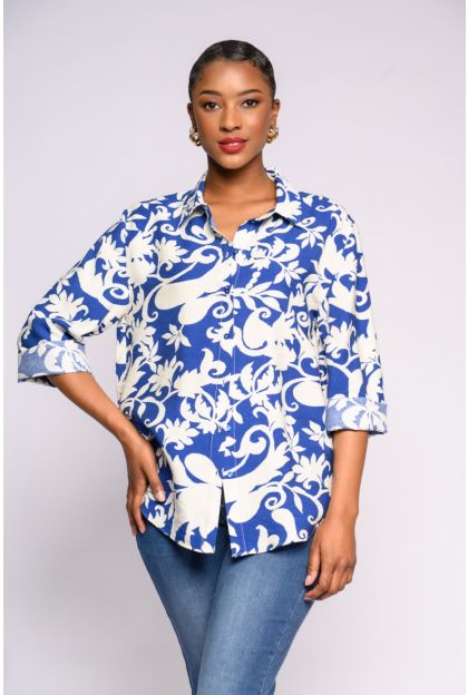 Print Woven Royal Blue Top