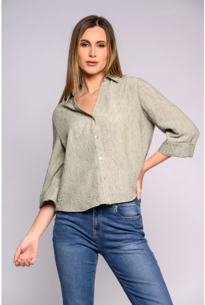 Linen Blend Khaki Shirt 
