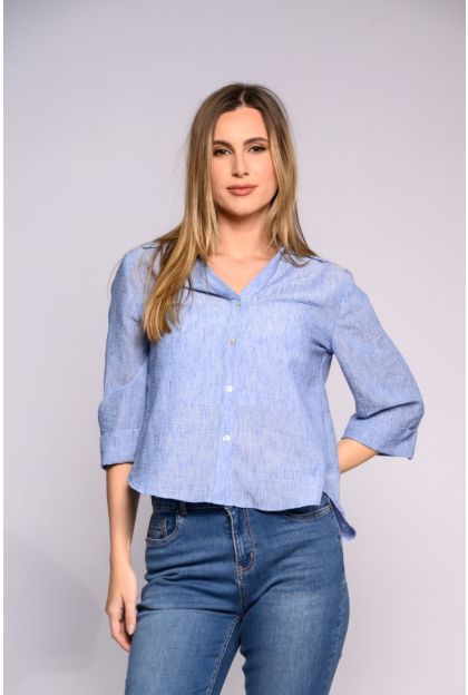 Linen Blend Blue Shirt