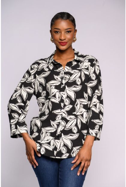 Black Print Woven Top