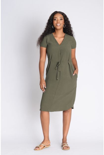 Cap Slv Belted Pocket Dress