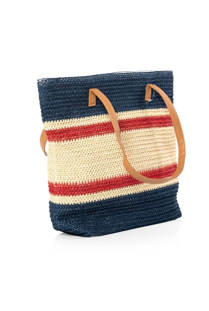 Stripe Print Straw Bag