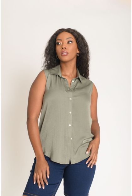 Sleeveless Button Through Blouse