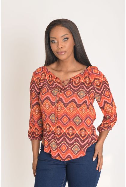 Print Crinkle Gypsy Top