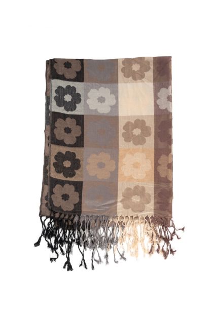 Checked Flower Print Scarf