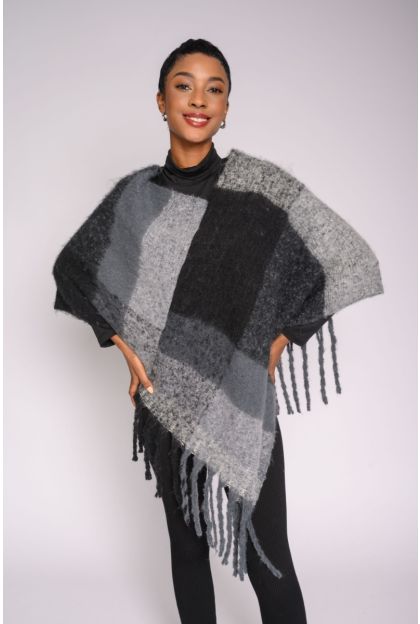 Check Tassel Poncho