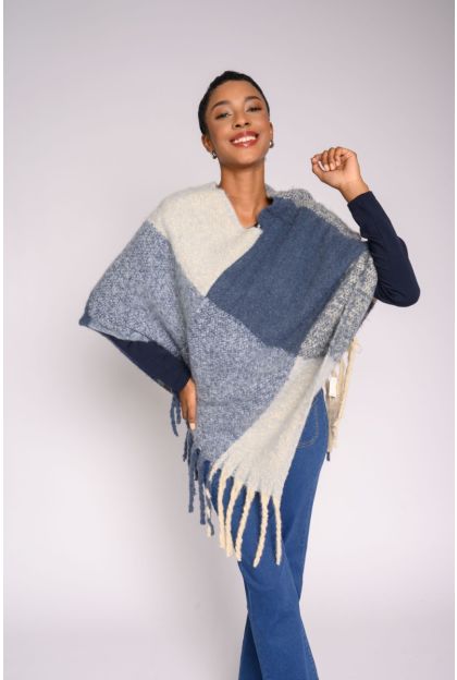Check Tassel Poncho