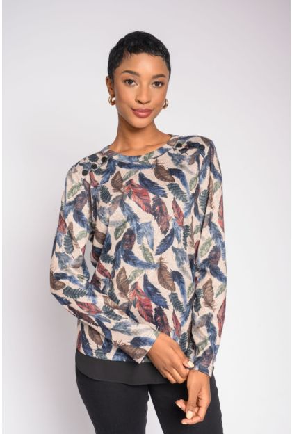 Print Combo Sheer Knit Top
