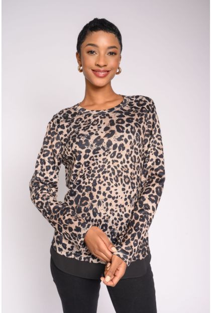 Print Combo Sheer Knit Top