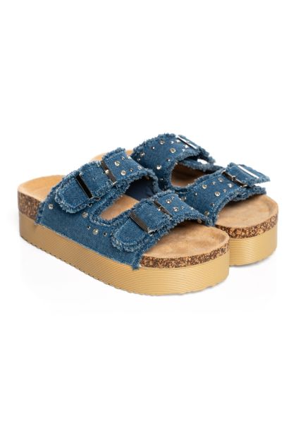 Frayed Edges Denim Slide