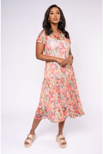 Print Mesh Maxi Dress