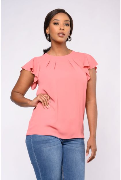 Plain Woven Frill Slv Top