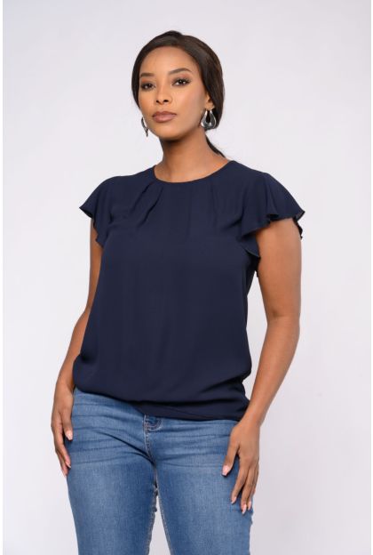 Plain Woven Frill Slv Top
