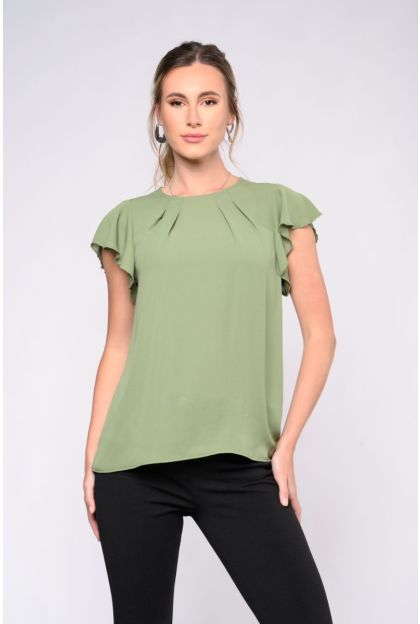 Plain Woven Frill Slv Top