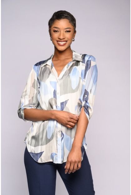 Lurex Satin Stripe Print Top