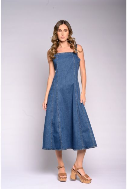 Denim Panel Long Dress