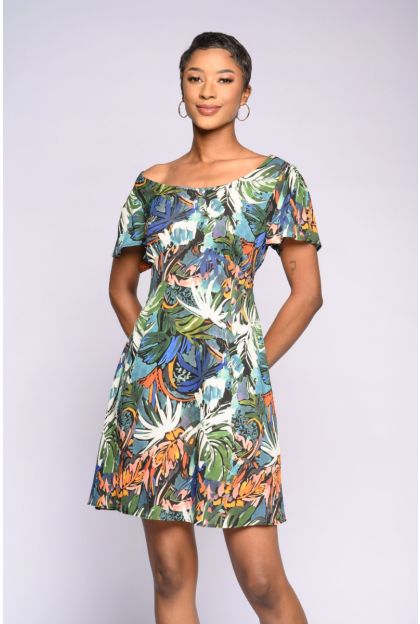 Print Crinkle Short Dress