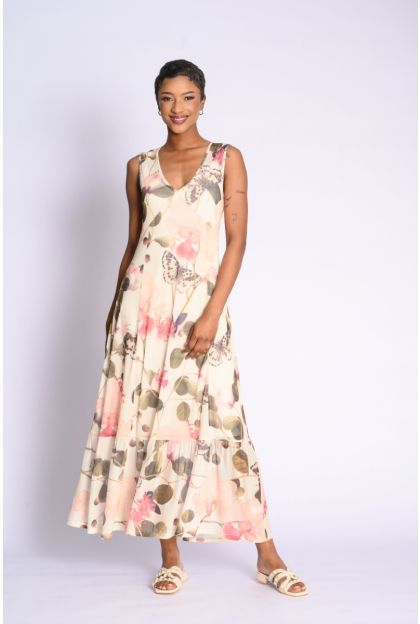 Print Mesh Maxi Dress