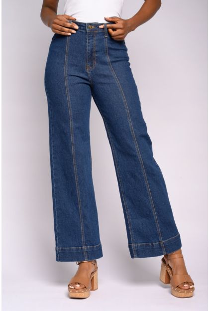 Tie Belt Wide Leg Denim Bottoms
