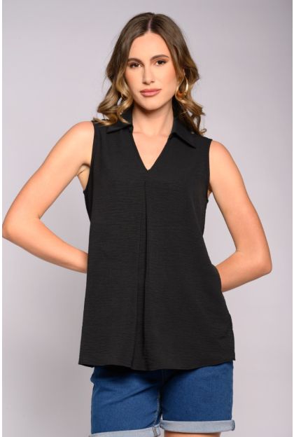Sleeveless Plain Collar Top