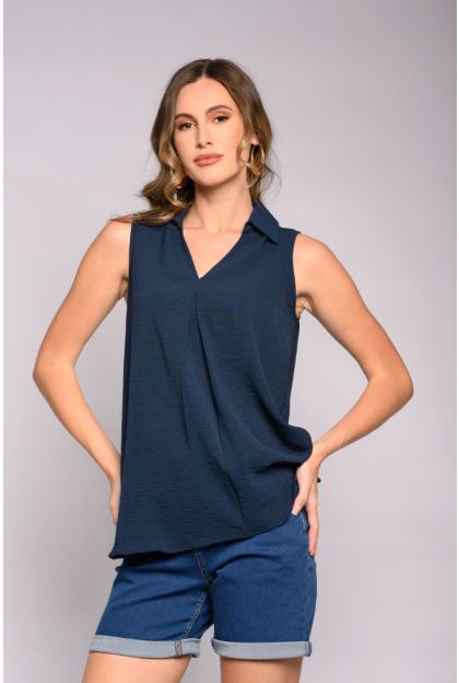 Sleeveless Plain Collar Top
