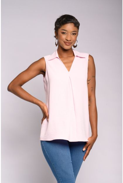 Sleeveless Plain Collar Top