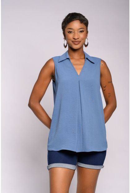 Sleeveless Plain Collar Top