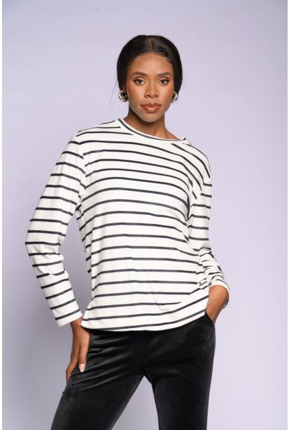 Black Stripe Velour Top