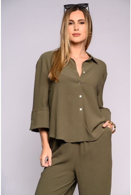 Khaki Textured Woven Top