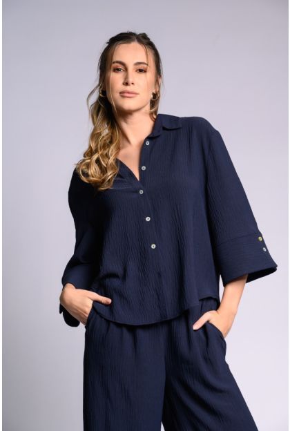 Navy Textured Woven Top