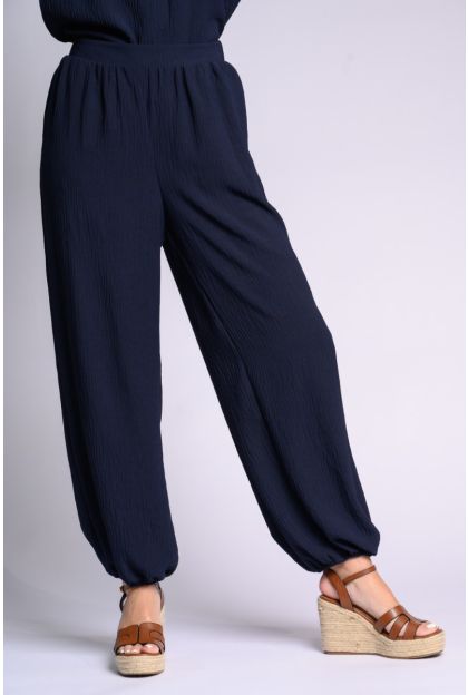 Navy Textured Woven Pants