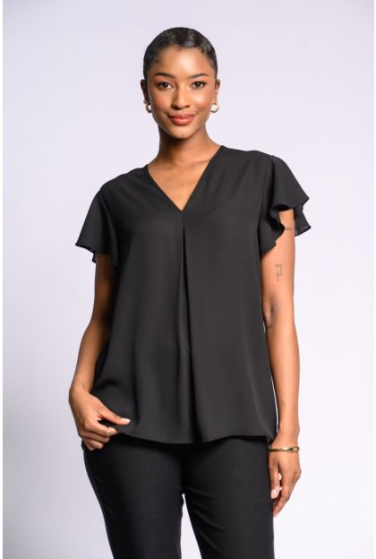 Black Plain Woven Top