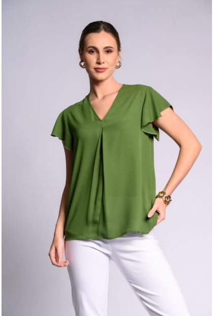 Green Plain Woven Top