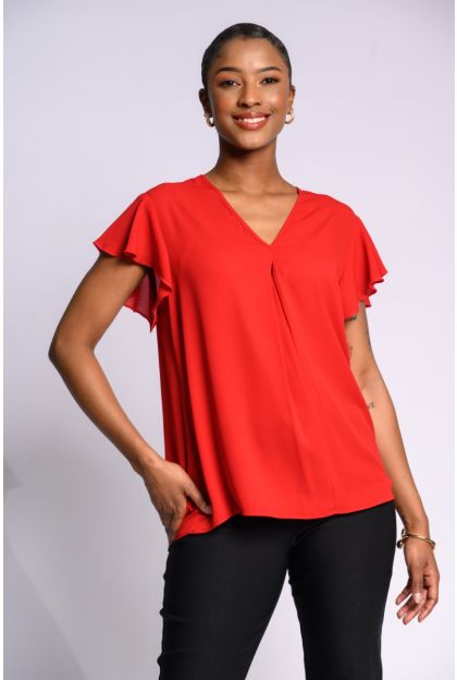 Red Plain Woven Top