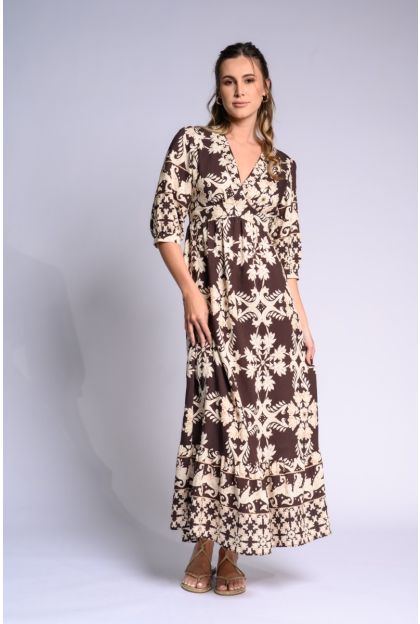 Brown Print Maxi Dress