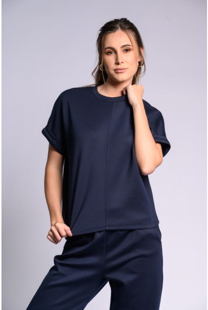 Navy Short Sleeve Knit Top