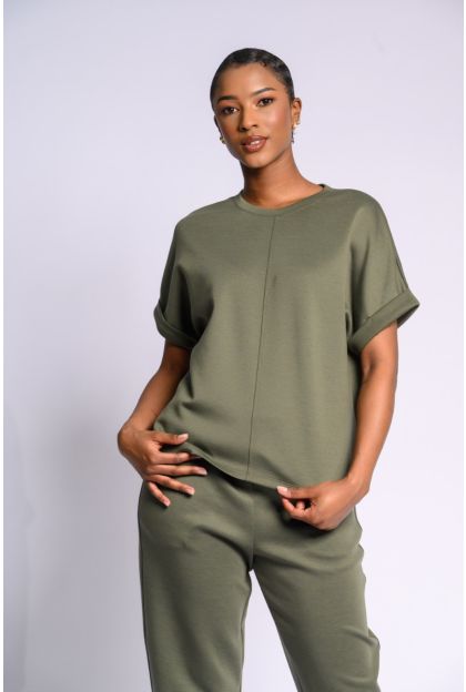 Khaki Short Sleeve Knit Top