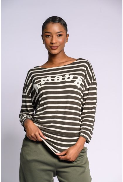 Khaki Strip Knit Top