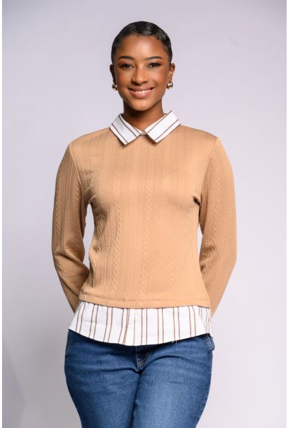 Brown Stripe TwoFur Top