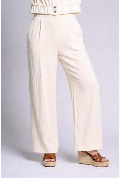Cream Textured Pants