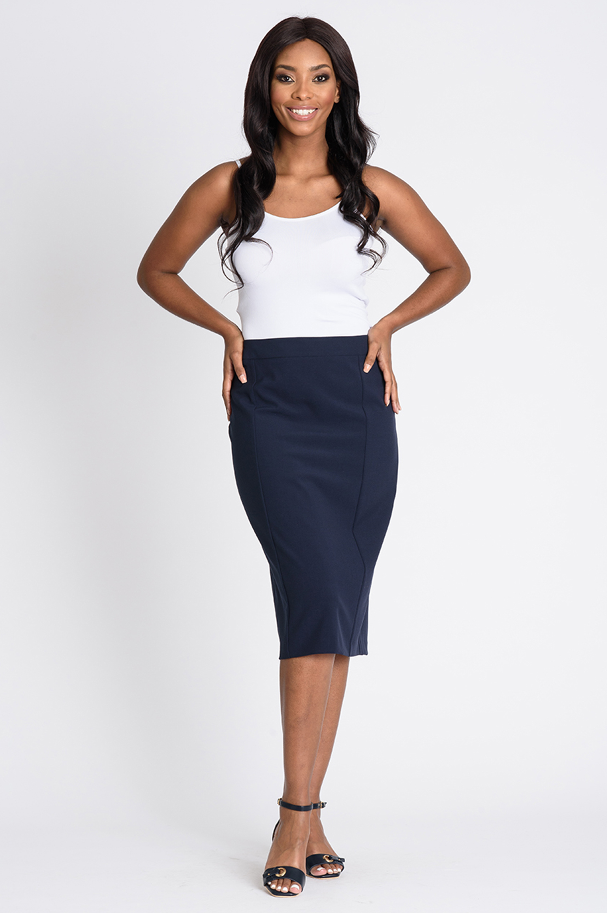 New 2 Way Stretch Navy Skirt | Contempo Online